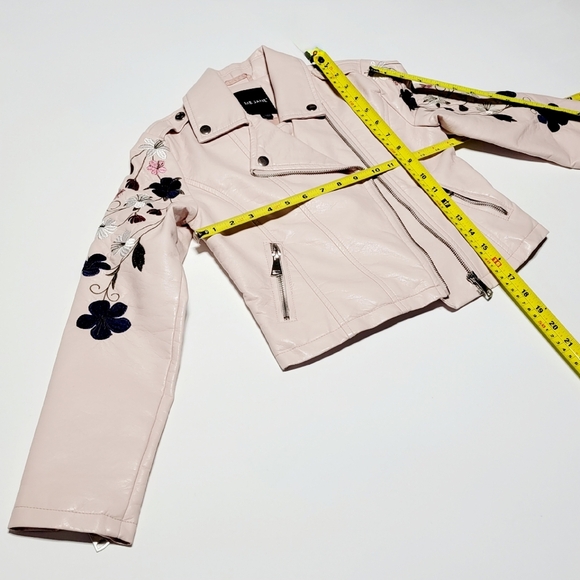 Me Jane Blush Pink Faux Leather Aviator Jacket Floral Embroidered (M/10 Girls) - Picture 14 of 14